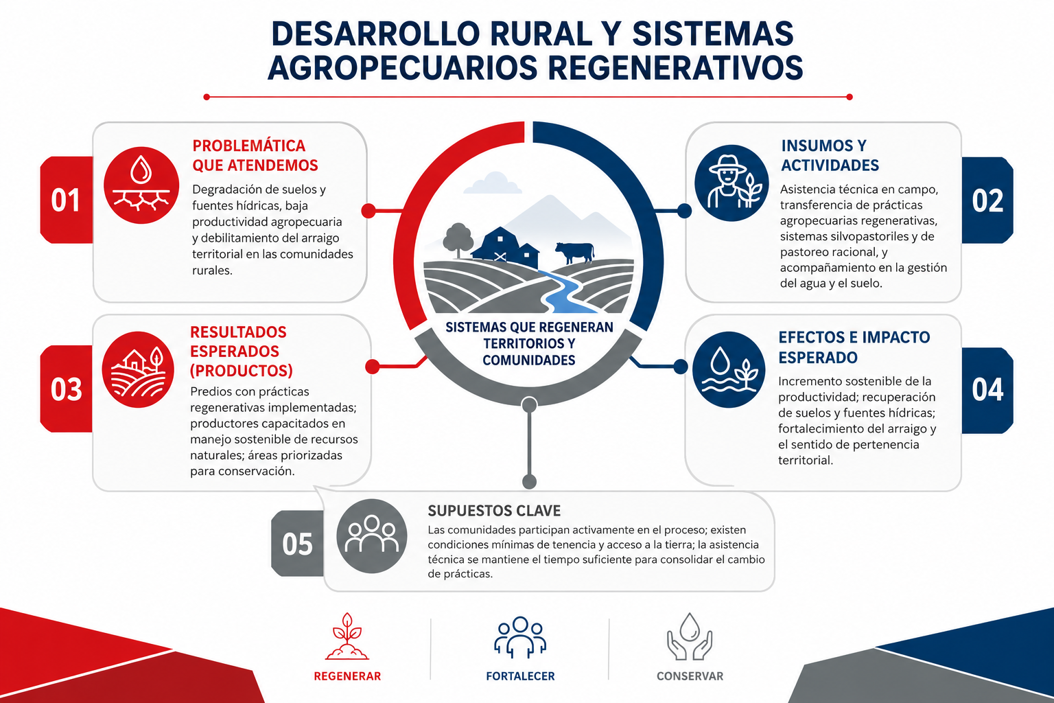 Infografía de la teoría del cambio de la línea Desarrollo Rural y Sistemas Agropecuarios Regenerativos